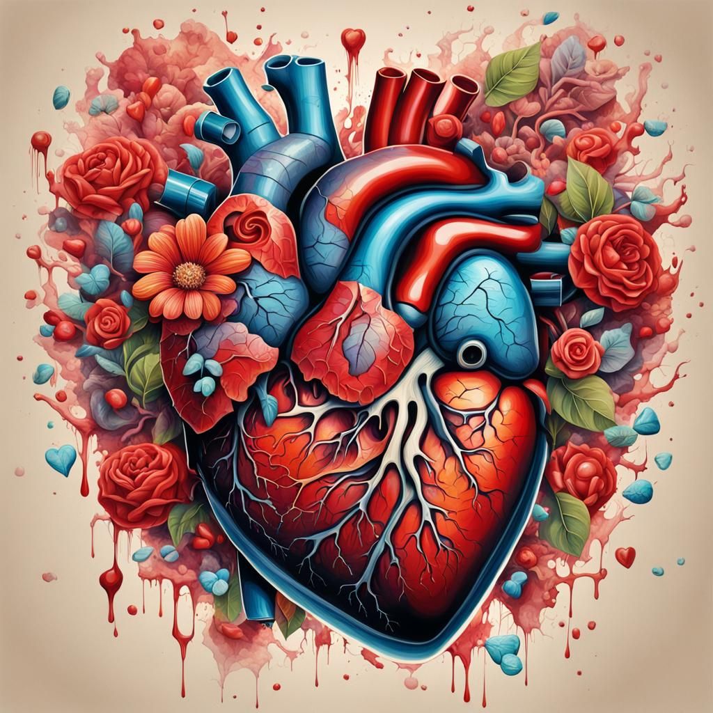 Detailed Anatomical Heart in Graffiti Art Style