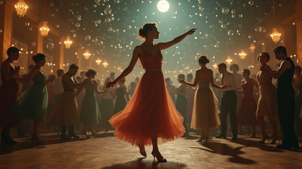 Vintage Ballerina Dancing Under Starry Night Sky