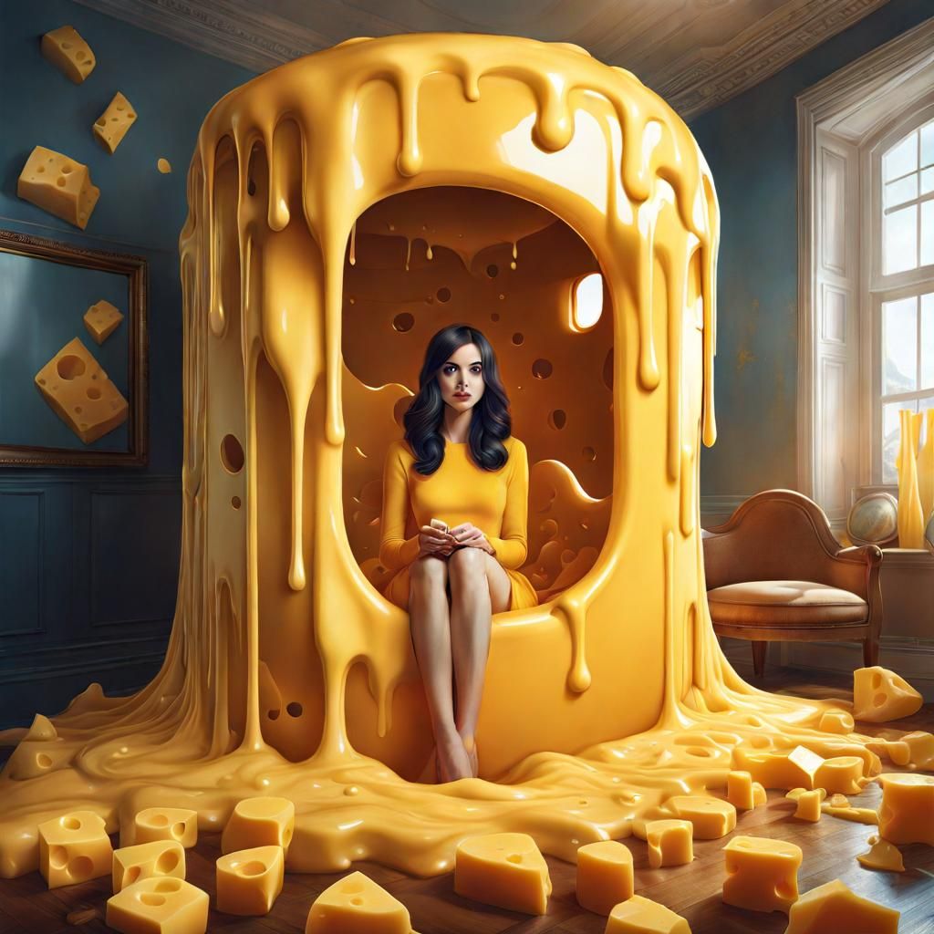 Girl in Melting Cheese Room: Digital Fan Art