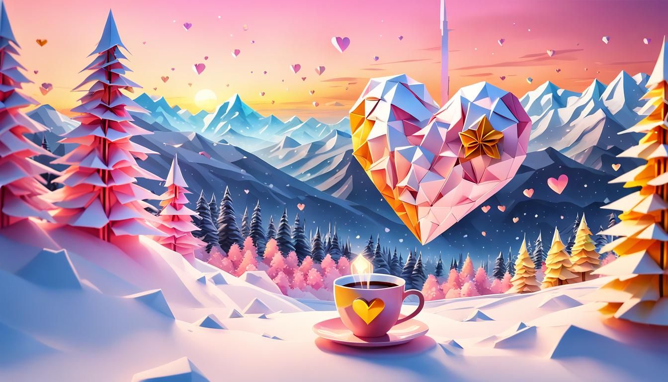 Anime Origami Heart with Rose and Gun in Winter