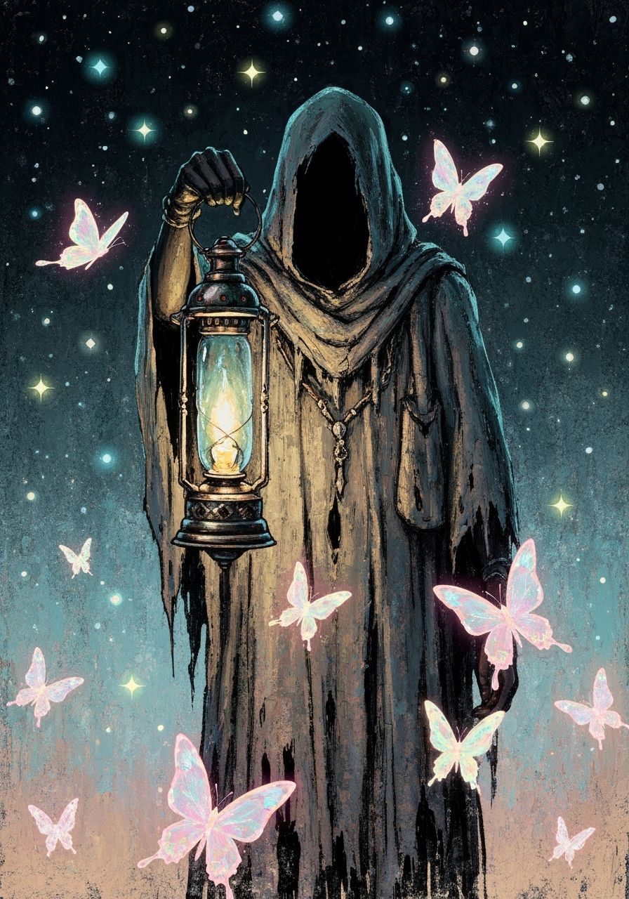 Mystical Figure with Lantern in Dreamlike Illustration