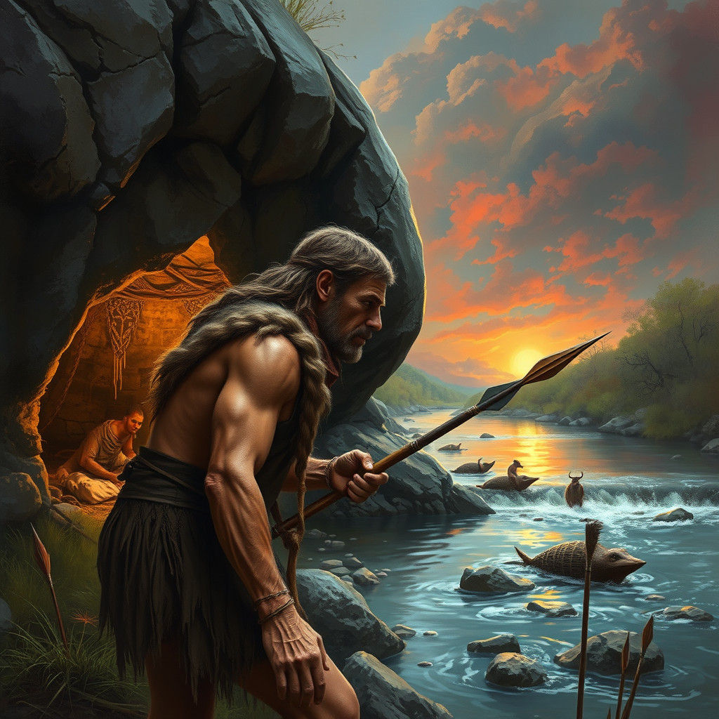 Prehistoric Hunter in Northern Spain: Hyperrealistic Scene