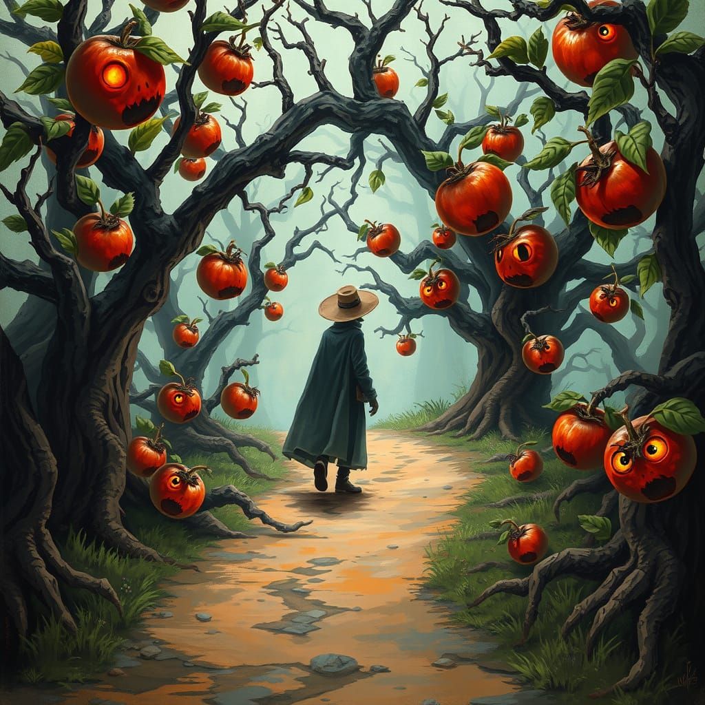 Whimsical Zombie-Apple Grove Encounter in a Fantastical Worl...