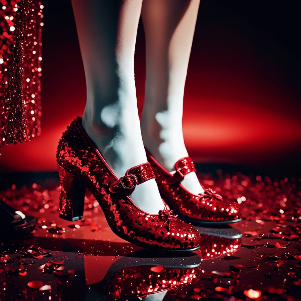 Surrealistic Red Shoes in Velvet Luxury