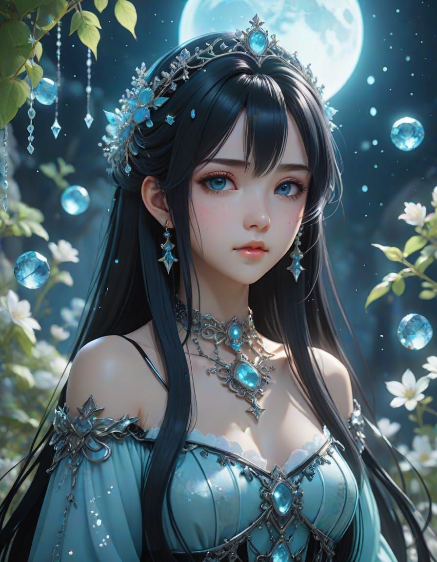 Gothic Anime Princess in Moonlit Garden