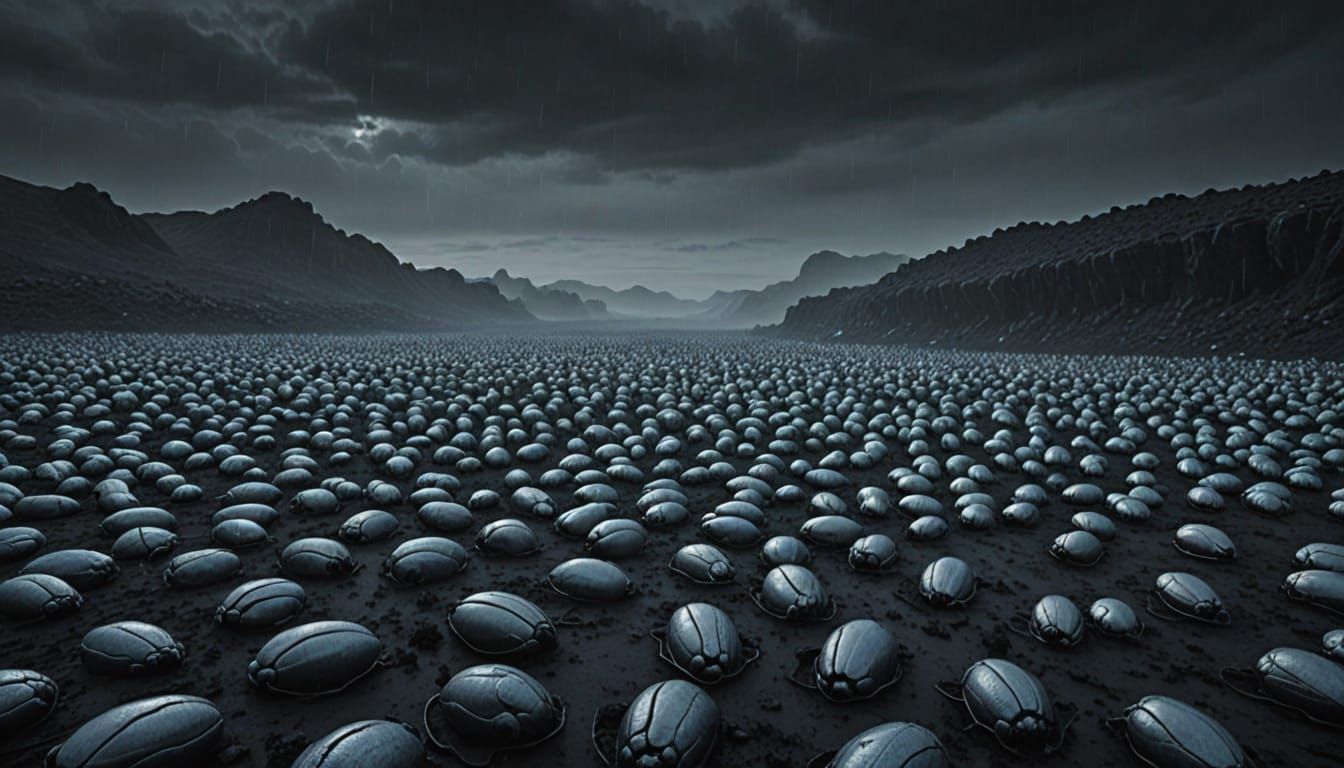 Alien Cave Field of Biomechanical Cocoons with Sci-Fi Lighti...