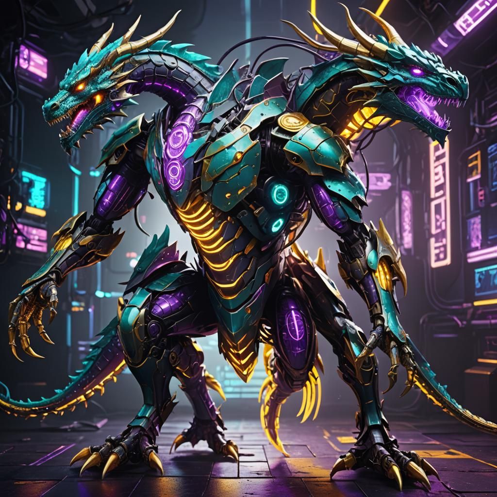 Cybernetic Dragon Boss with Neon Lights