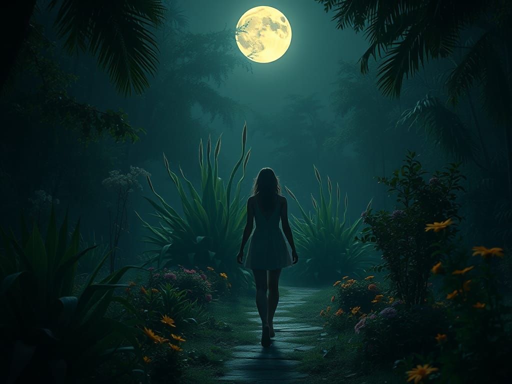 Moonlit Garden Stroll: Dreamlike Digital Art