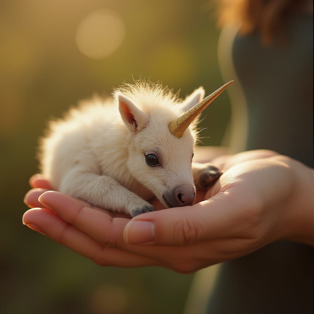 A Sweet Baby Unicorn in Gentle Hands