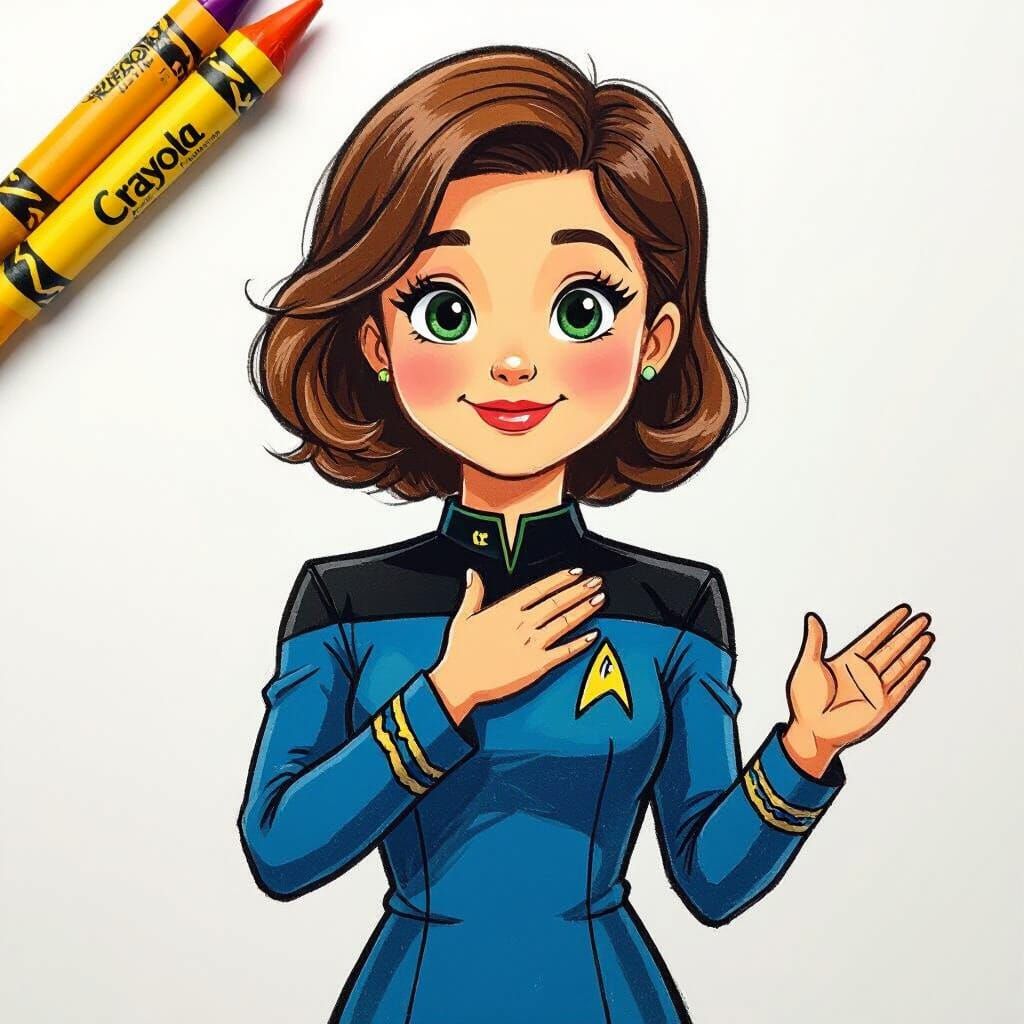 Shy Woman in Star Trek Uniform, Crayola Style