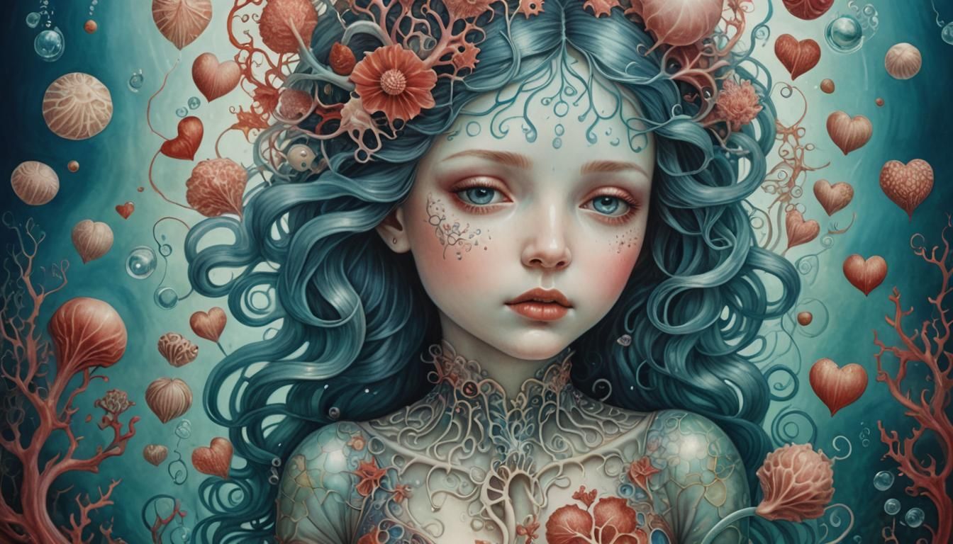 Surreal Underwater Portrait in Art Nouveau Style