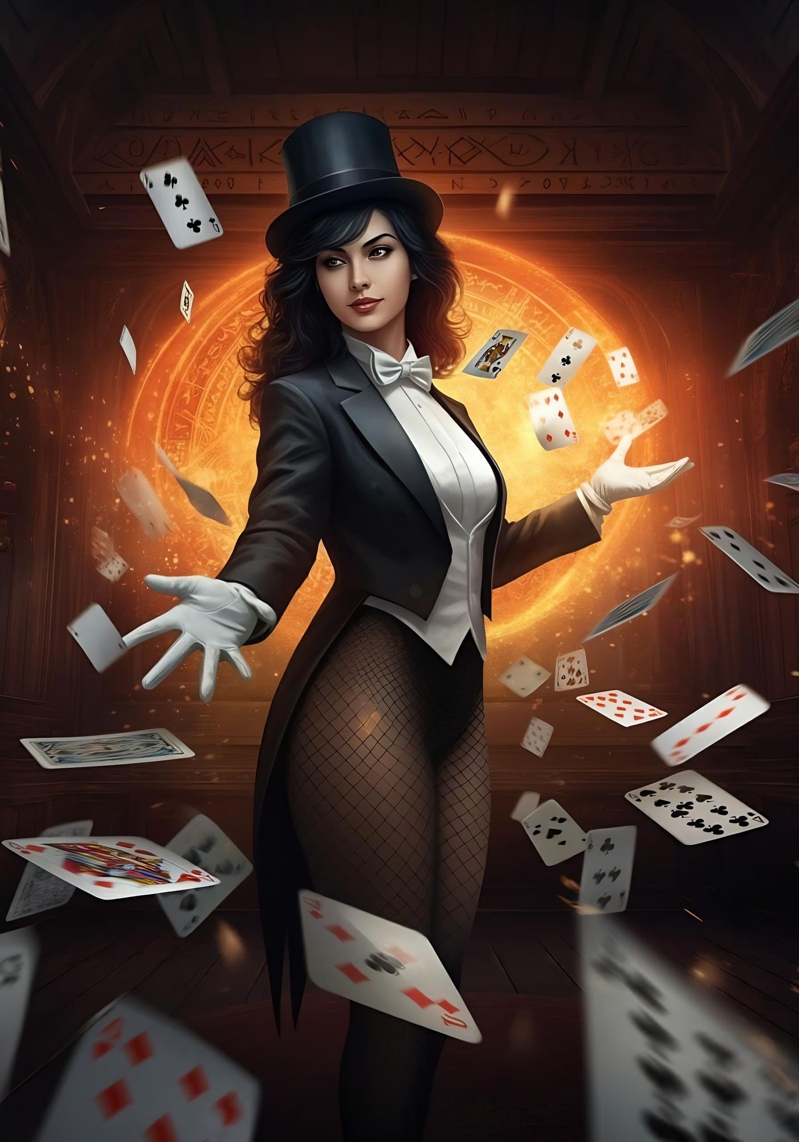 Magical Sorceress with Playing Cards