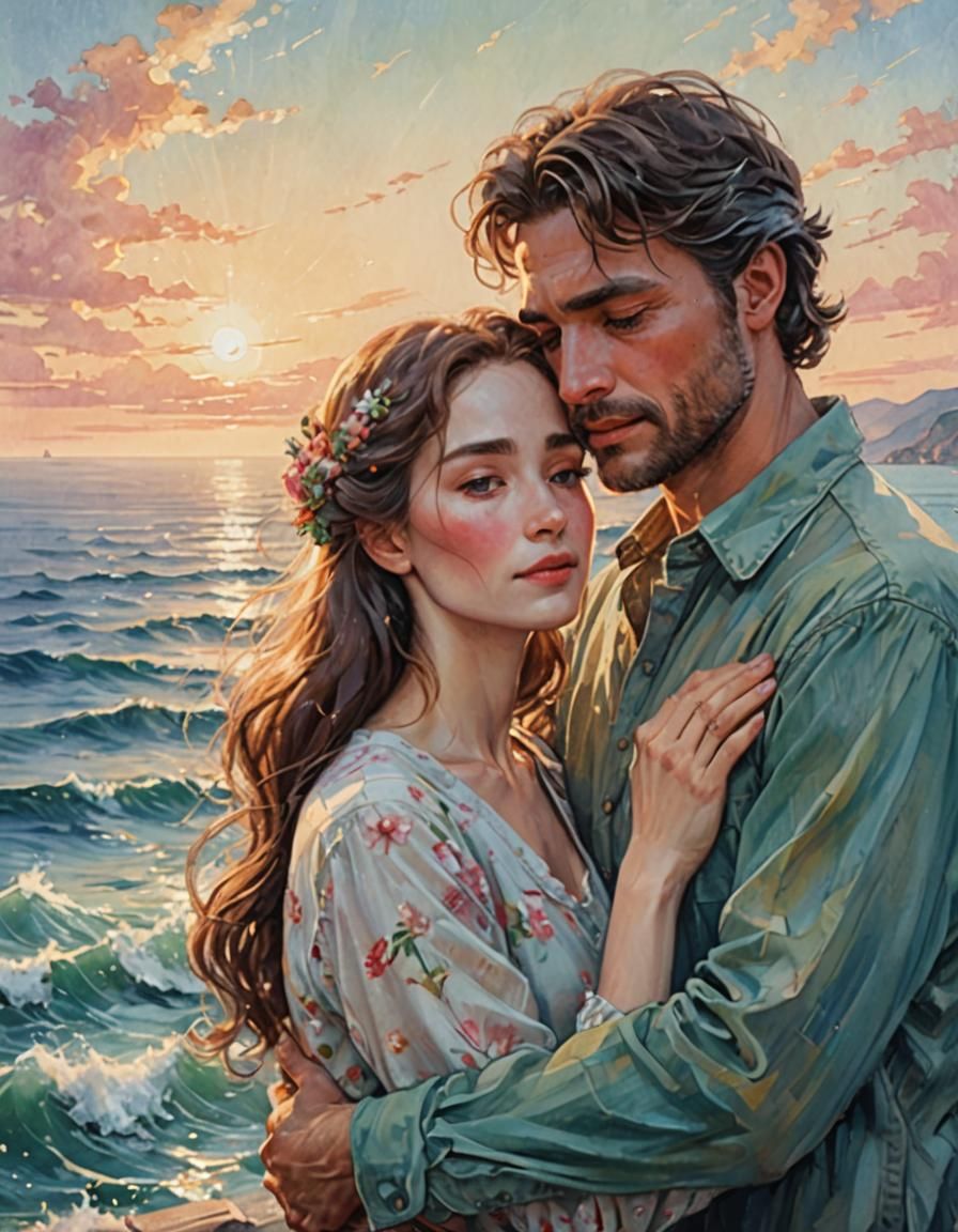 Romantic Embrace by the Sea