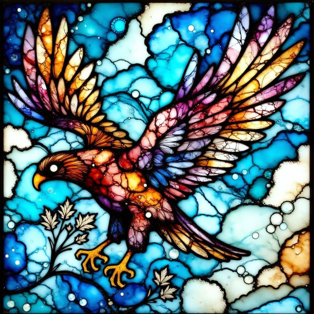 Stained Glass Eagle in Opulent Art Nouveau Style