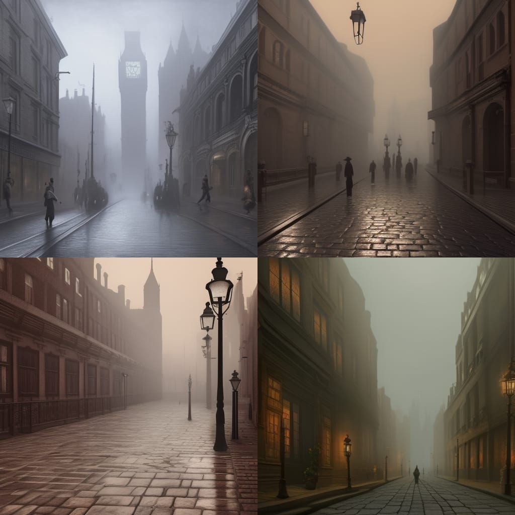 Misty London Street Scene in Matte Painting Style