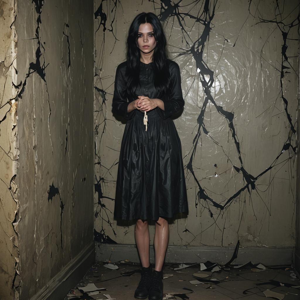 Eerie Horror Portrait in Abandoned Hallway