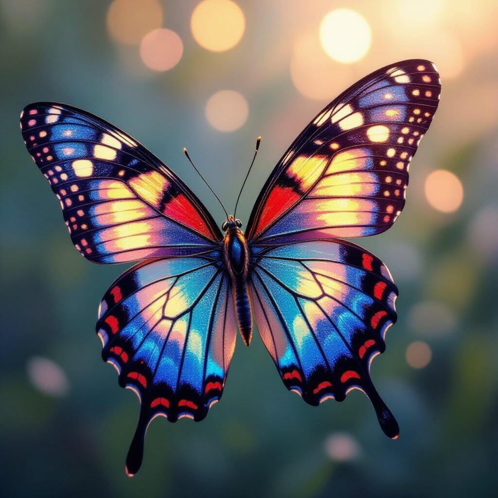 Iridescent Butterfly Wing: Hyperrealistic Impasto Oil Painti...