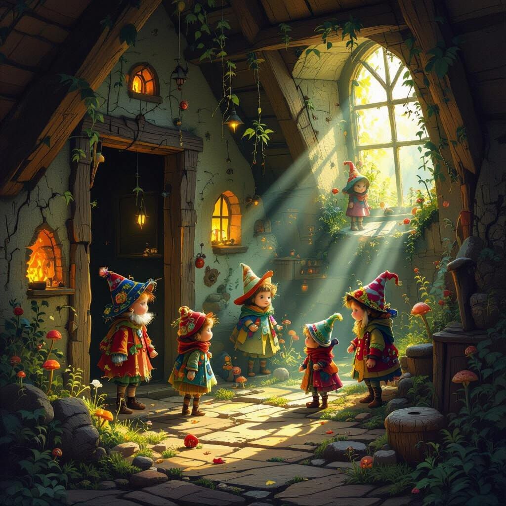 Tiny People Hidden in Home Walls Digital Painting