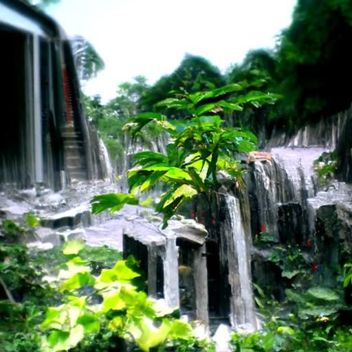 Rainforest Temple Ruins with Waterfalls