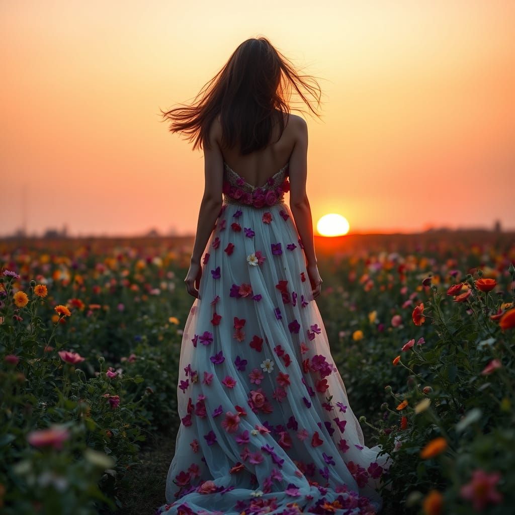 Romantic Floral Goddess at Sunset