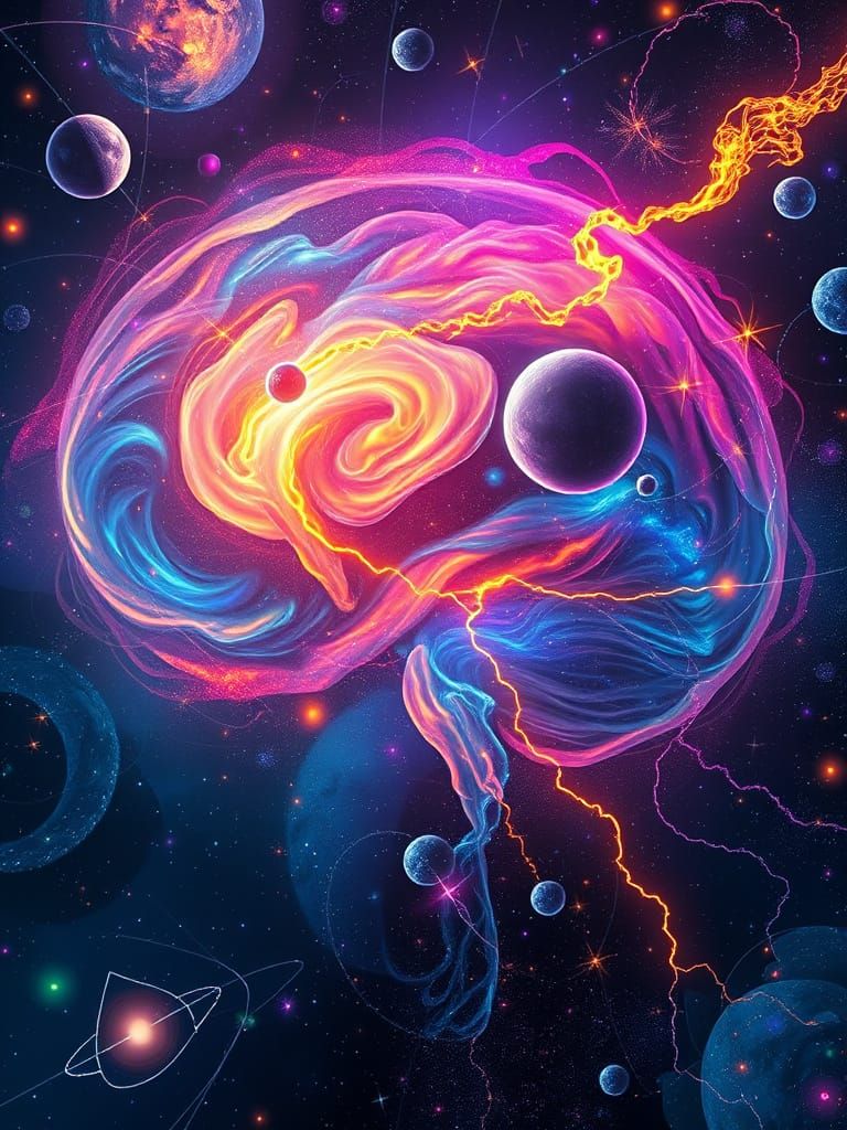 Hyperrealistic Cosmic Dreamscape Within a Human Mind