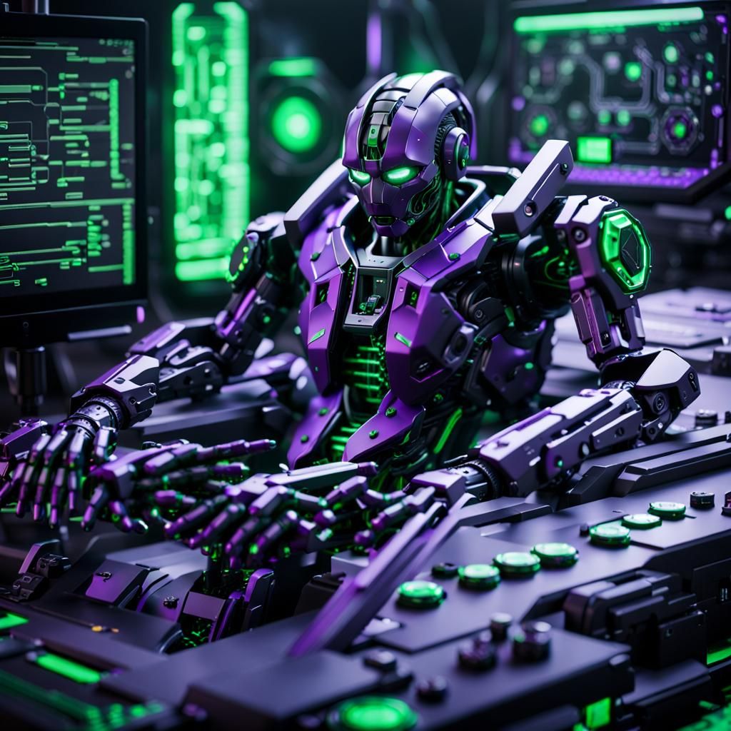 Futuristic Purple Humanoid in Sci-Fi Cyberpunk Scene