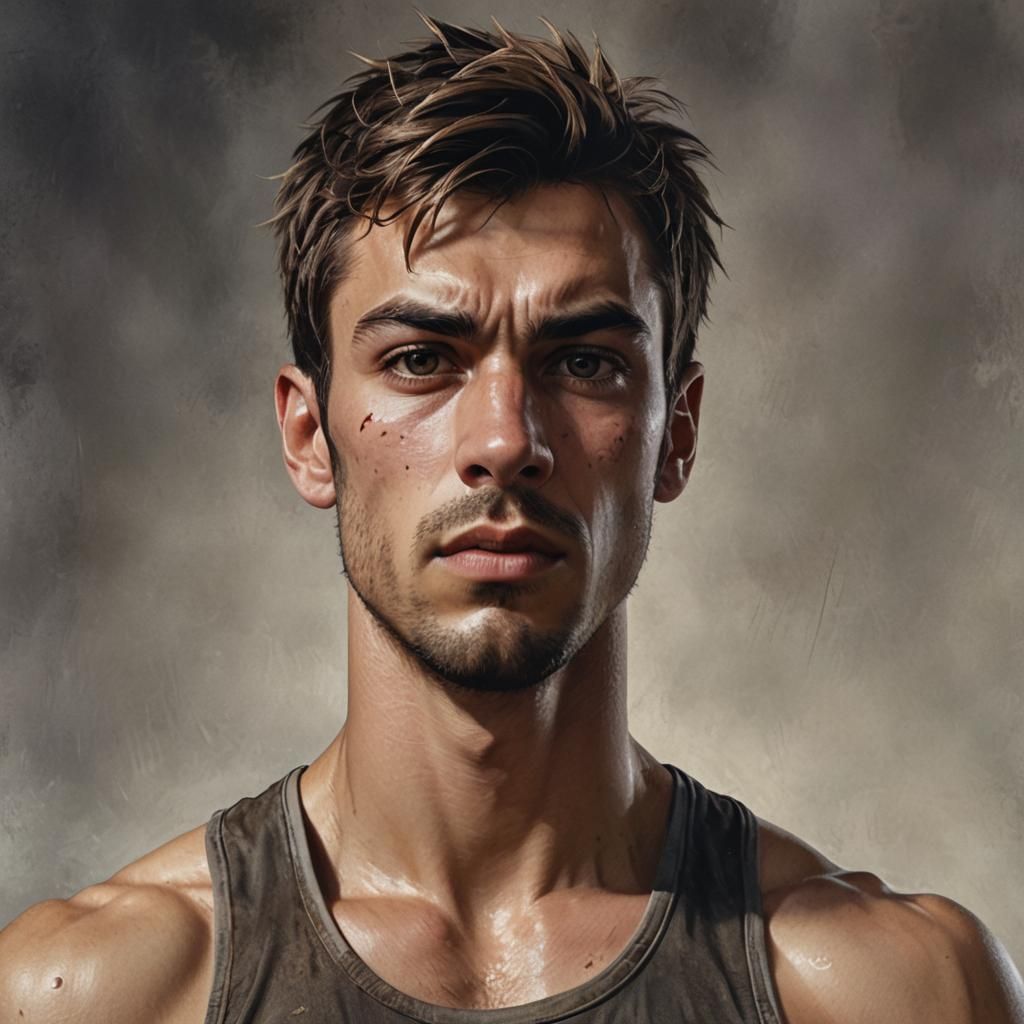 Hyperrealistic Portrait of a Young Boxer Superhero