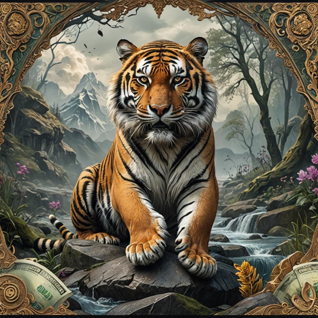 Siberian Tiger Art Banknote in Detailed Matte Painting