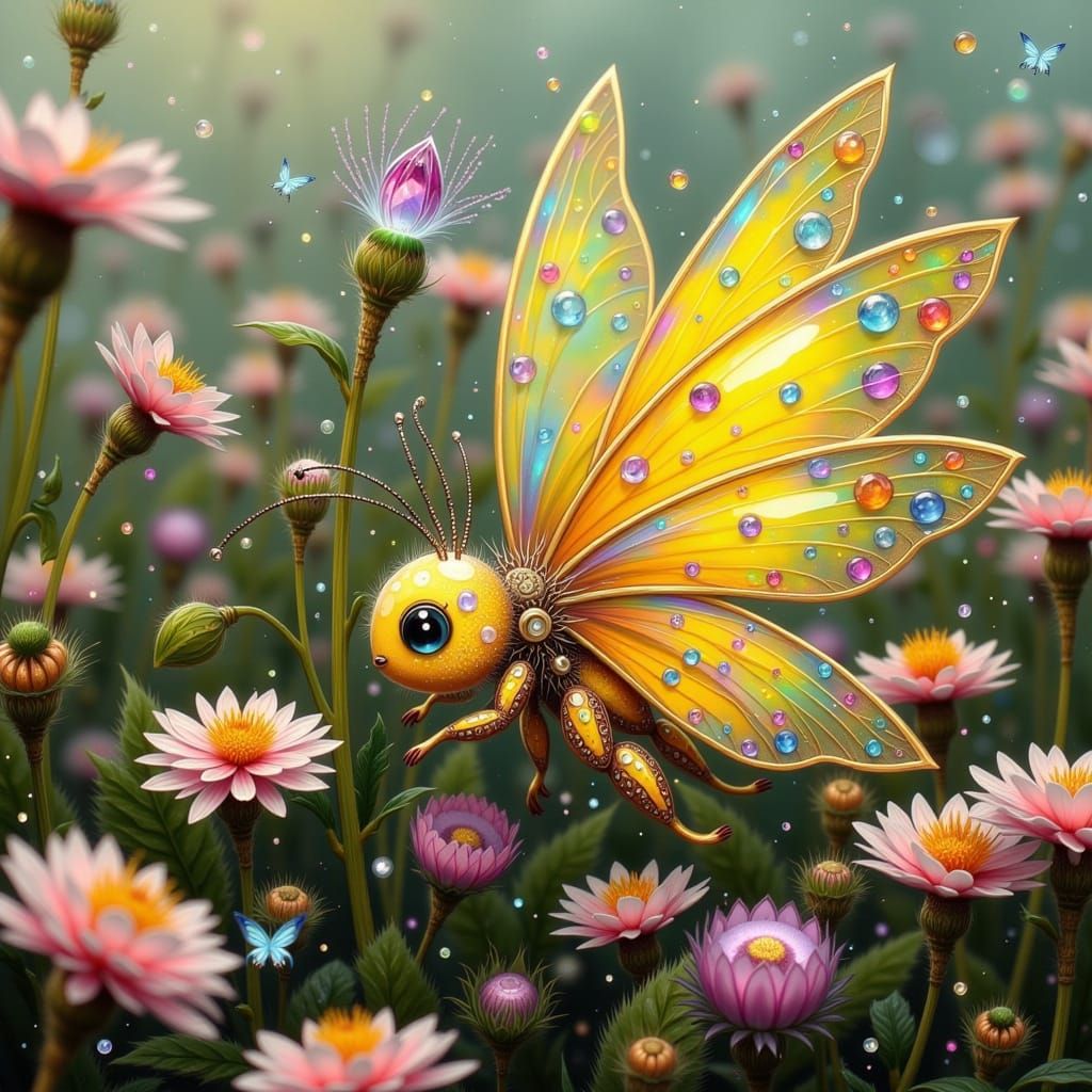 Whimsical Crystal Faerie in Vibrant Meadow