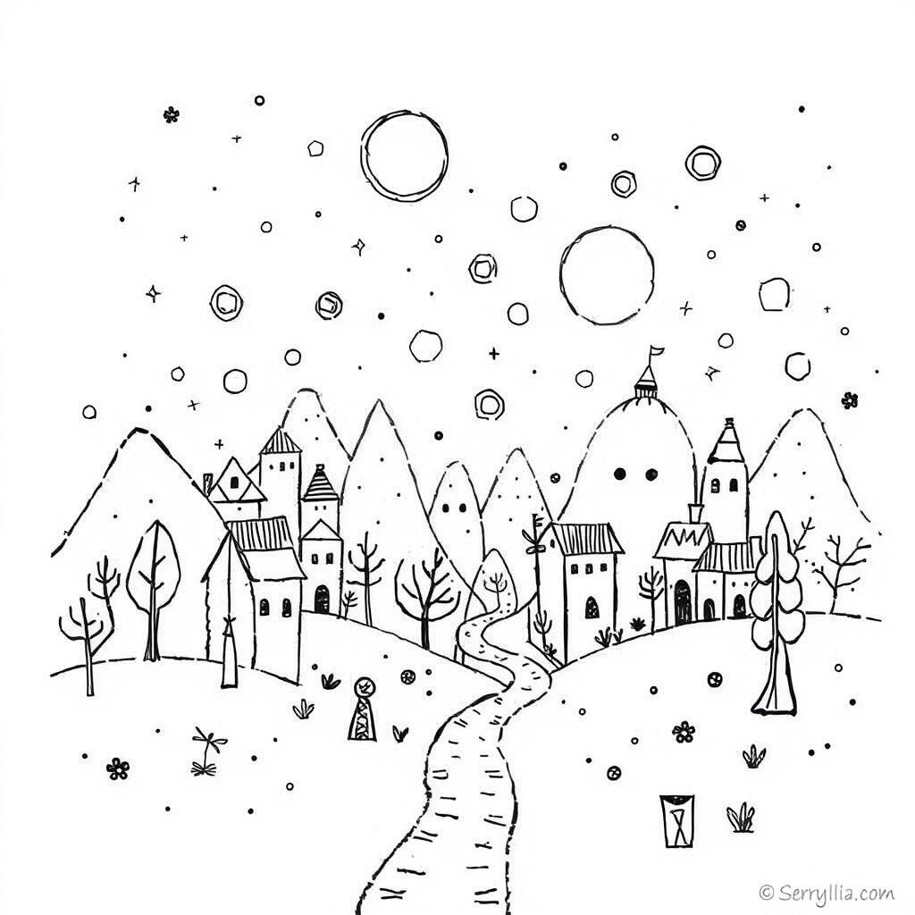 Minimalist Doodle World in Naive Art Style