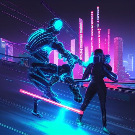 Cyberpunk Battle with Dire Wolves in Hyperrealism