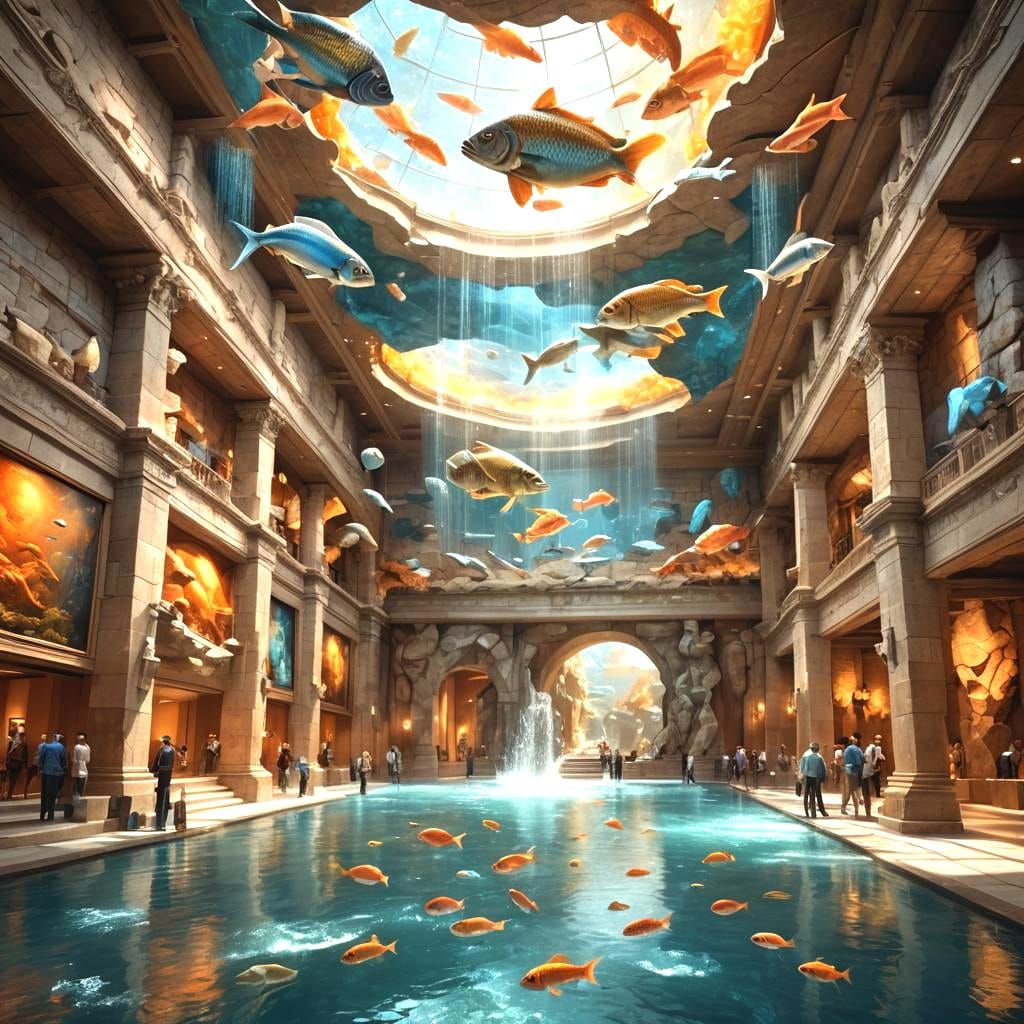 Museum of Natural Wonders with Flowing Water Ceiling