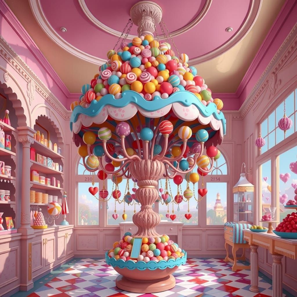 Whimsical Japanese Pop Surrealism Chandelier Scene