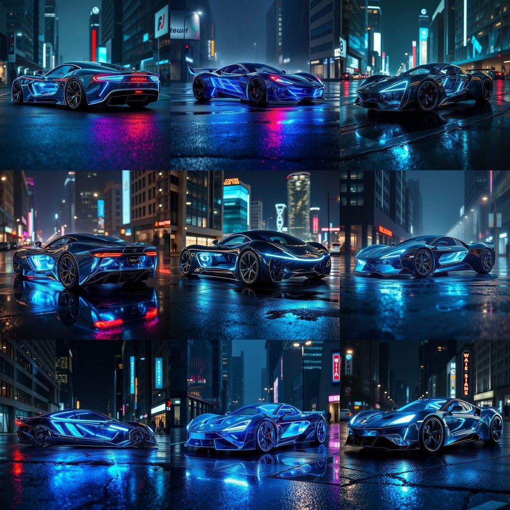 Transparent Glass Sports Car with Neon Illumination