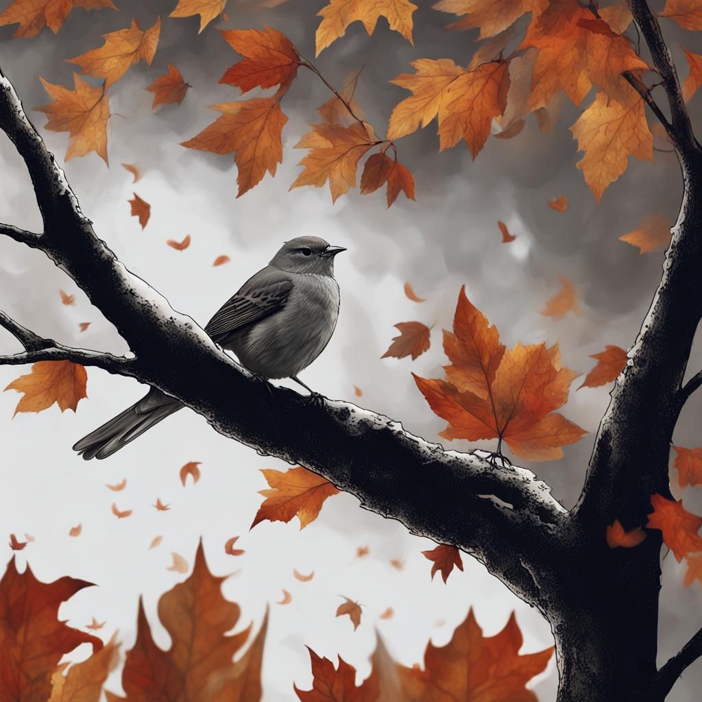 Surreal Autumn Landscape with Nightingale