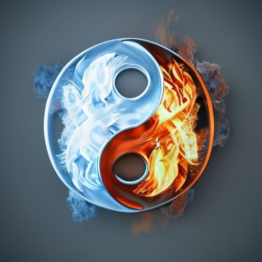 Fire and Ice Yin Yang Logo in 3D