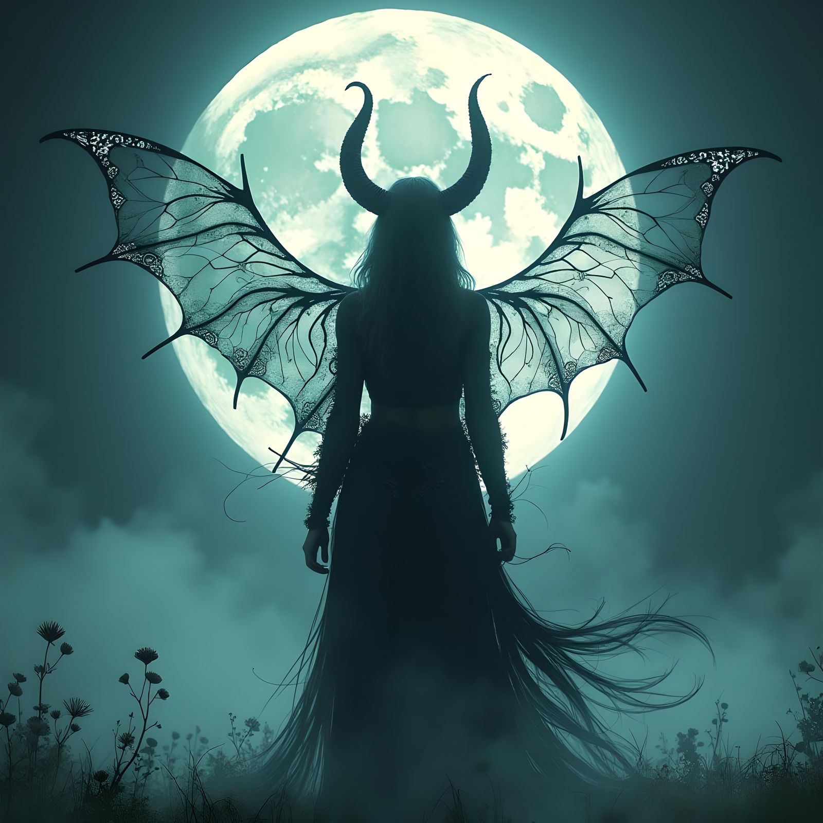 Demon Slayer in Moonlit Realm: Digital Art