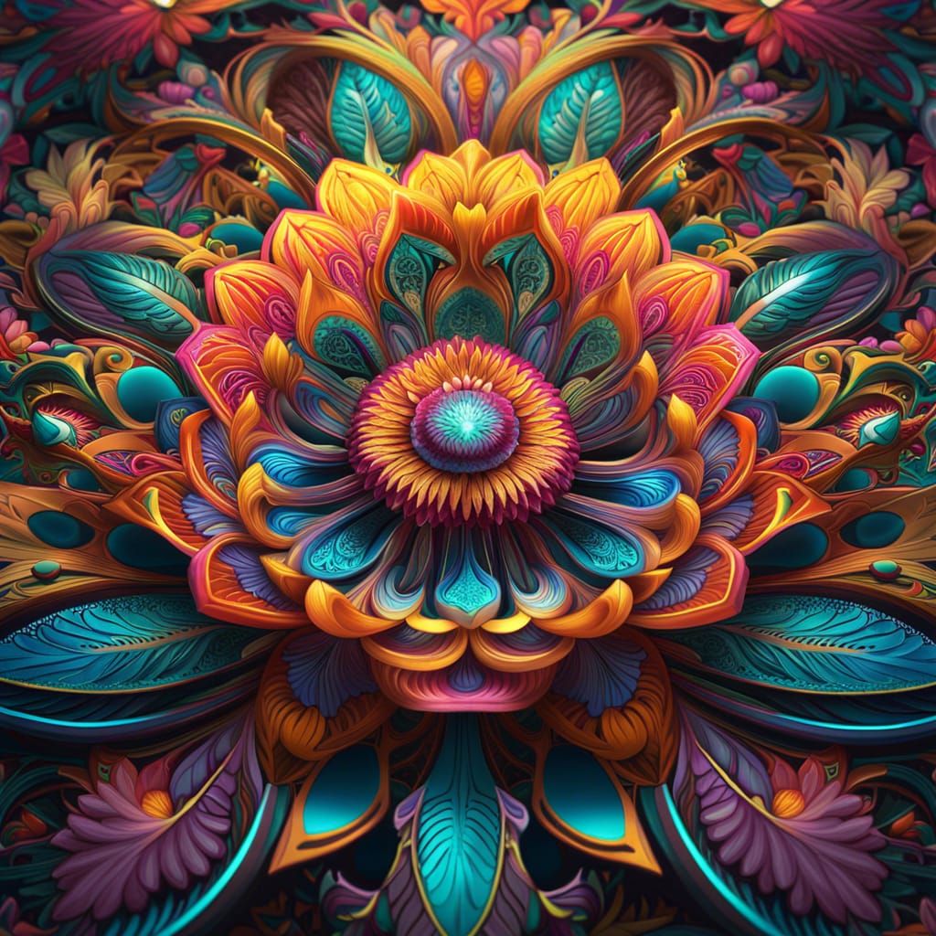 Detailed Floral Fractal Art in Art Nouveau Style