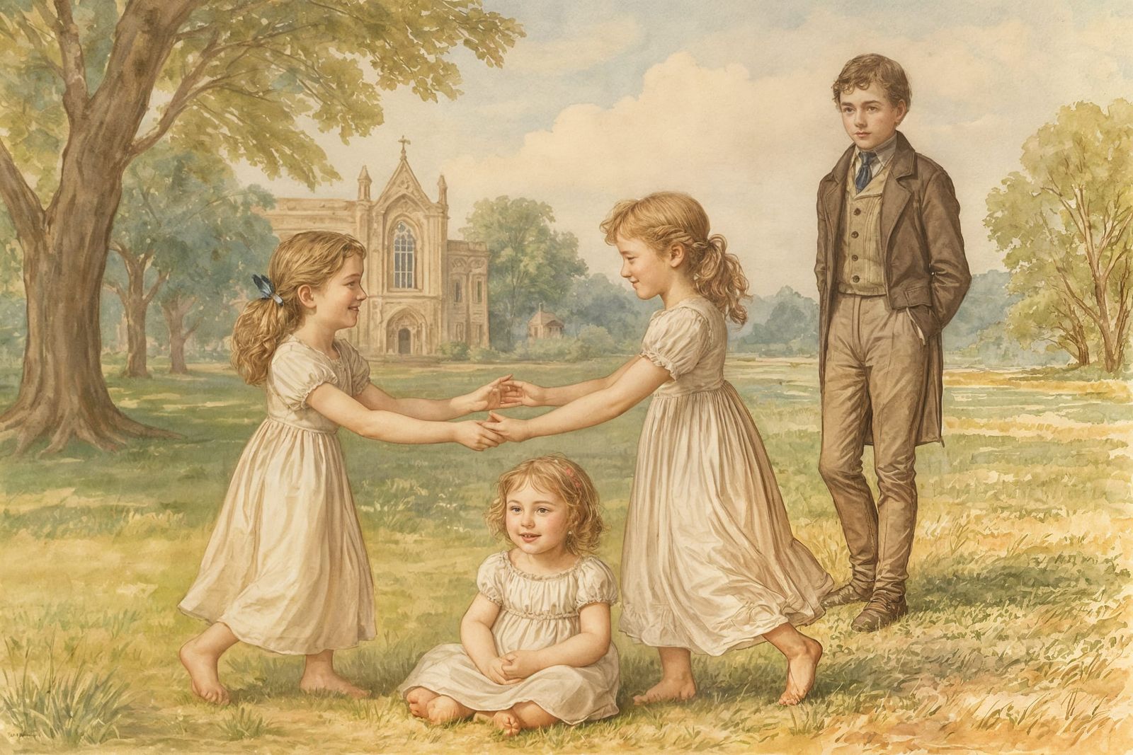 Lord Byron's Children at Newstead Abbey, 1821 Watercolor
