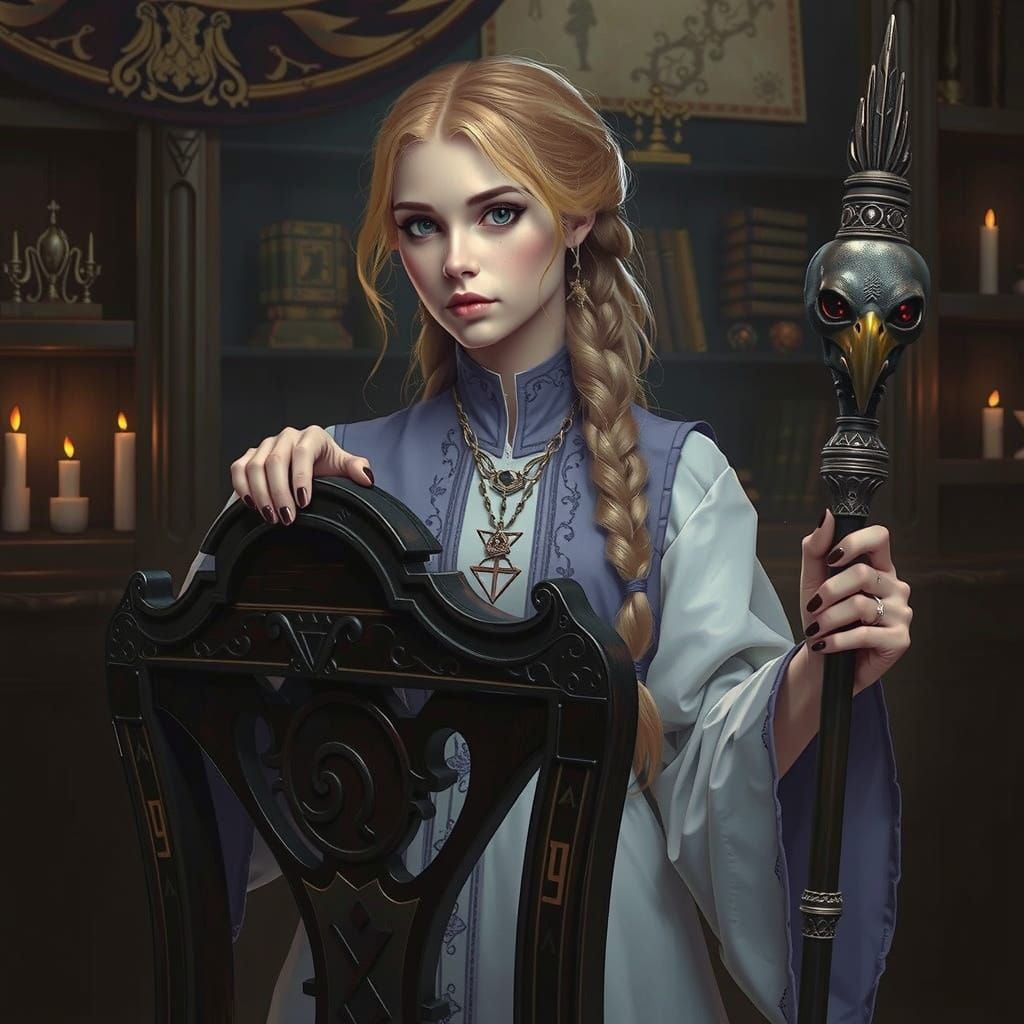 Enigmatic Sorceress in Mystical Study