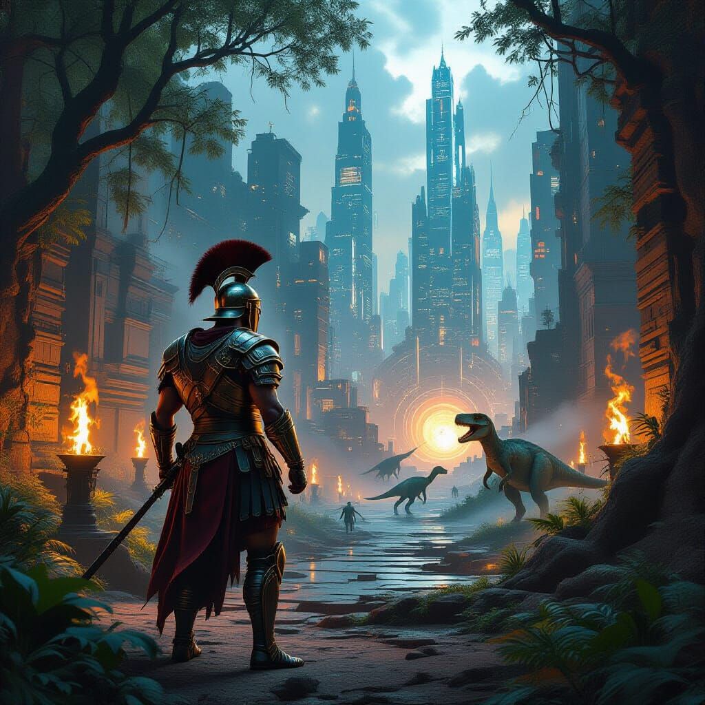 Gladiator in Cyberpunk Time Portal