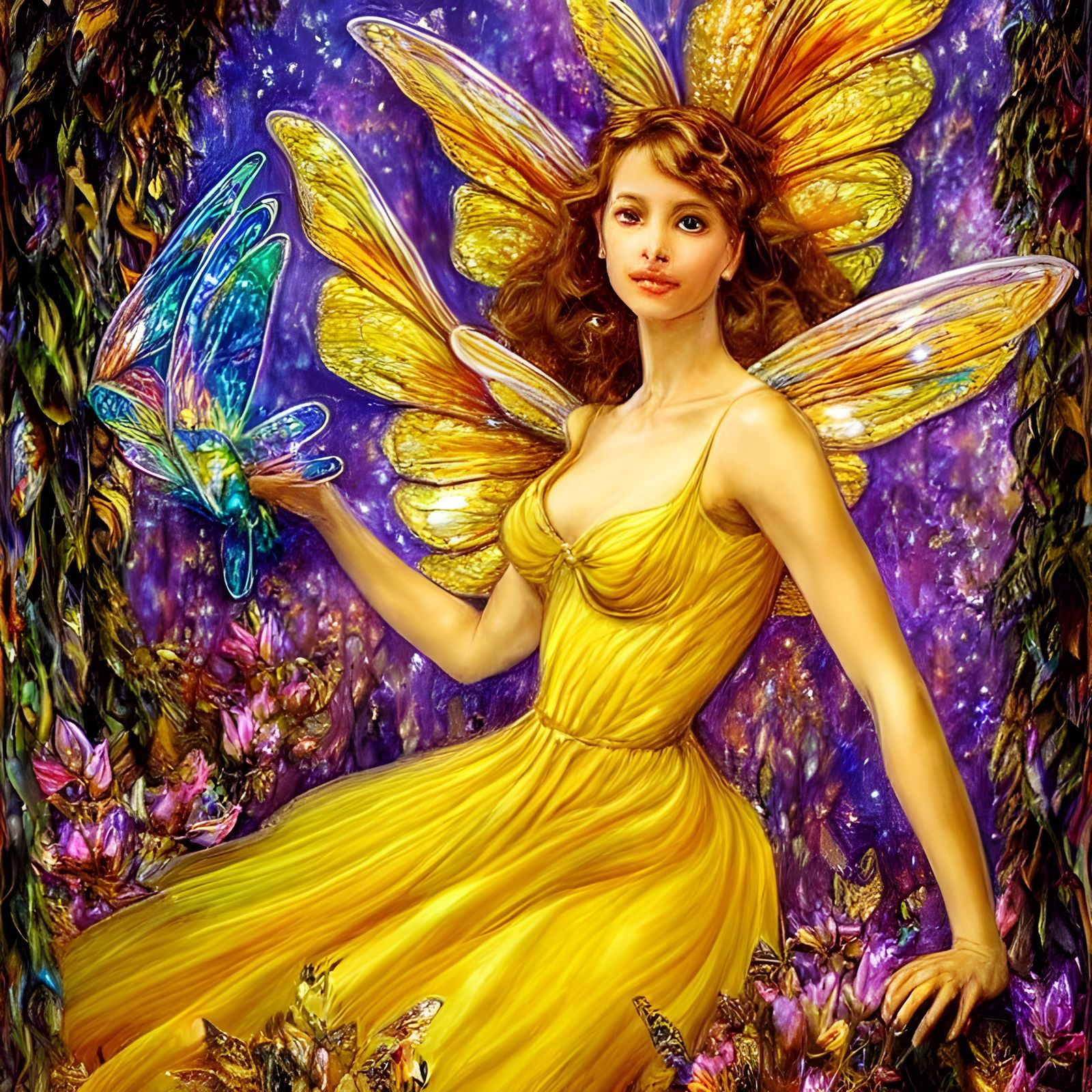 Honey Fairy with Iridescent Wings in Forest