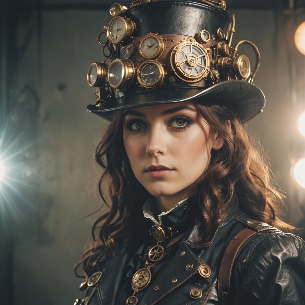 Steampunk Woman Portrait in Photography Studio
