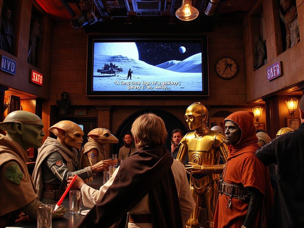Luke Skywalker and C-3PO in Mos Eisley Cantina