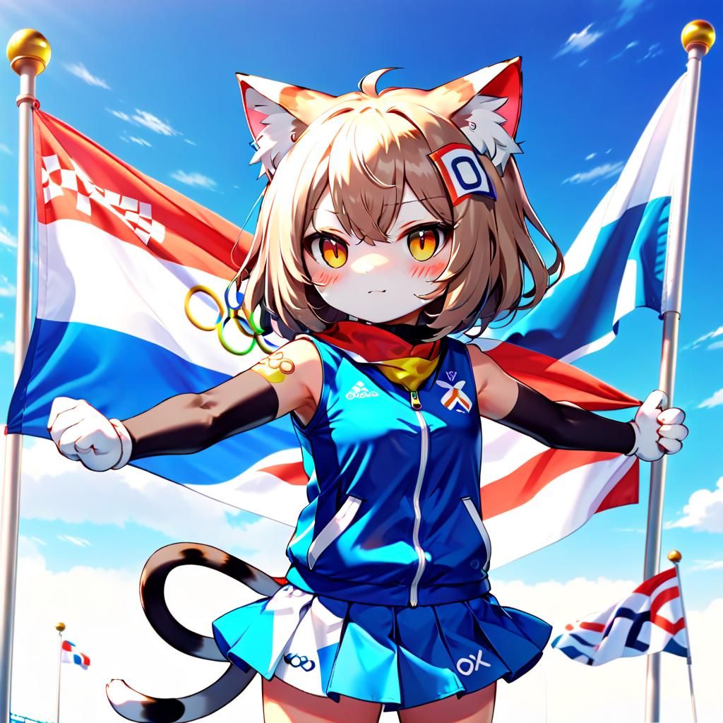 Nekomimi Character in Olympic Games Flag