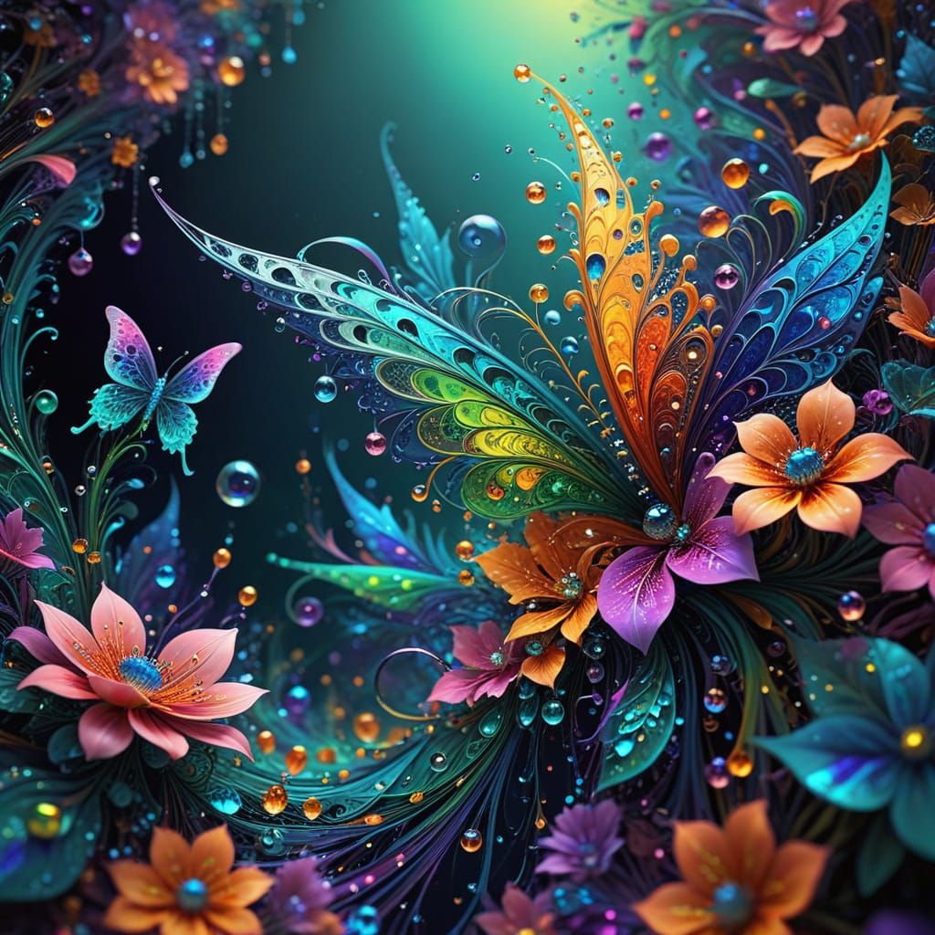 Colorful Fairy Village with Abstract Fractal Design