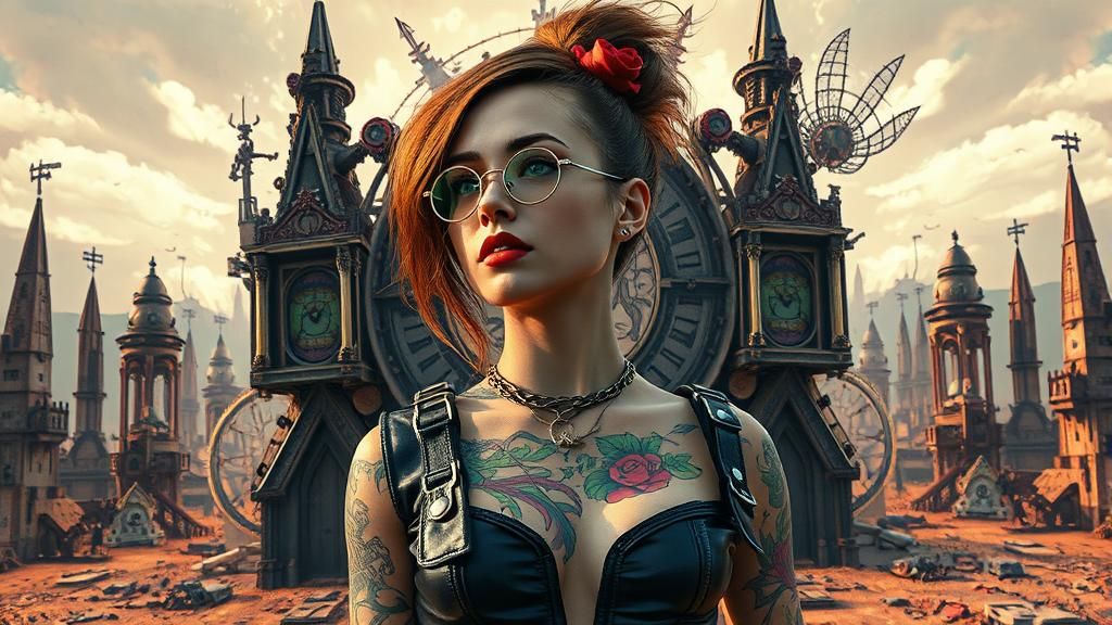 Punk Rock Woman in Post-Apocalyptic Wasteland