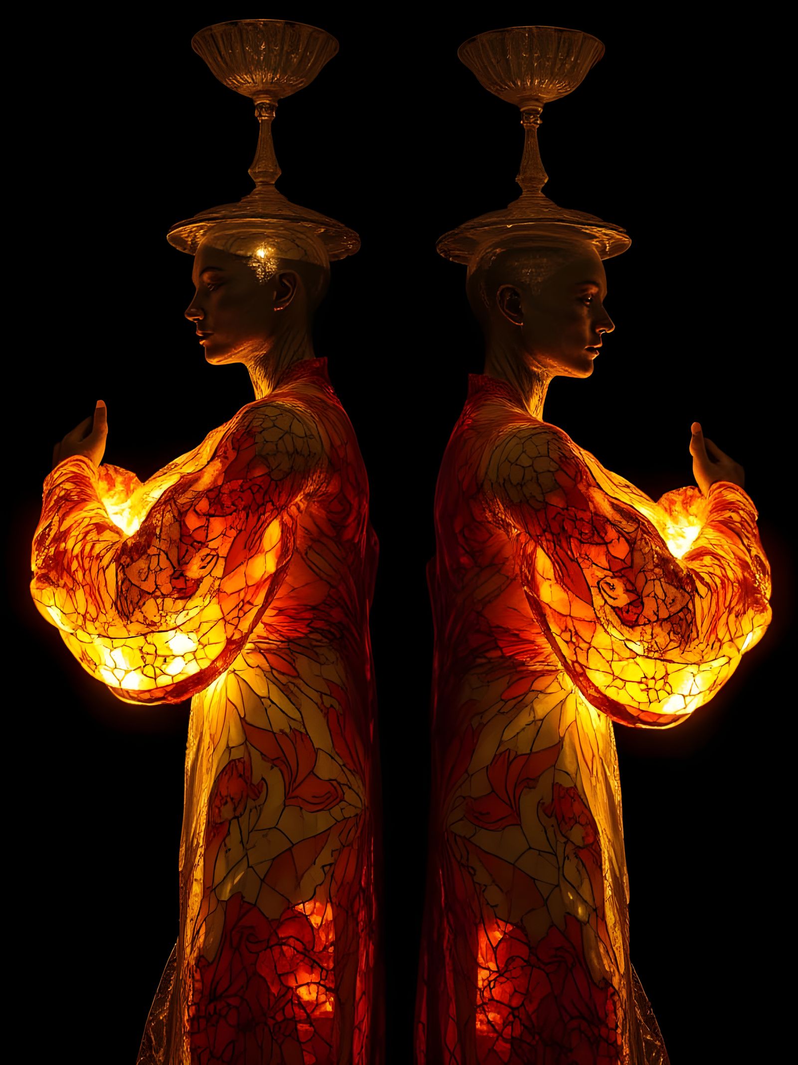 Enchanted Surrealist Lamp Couple in Hyperrealistic Protrait