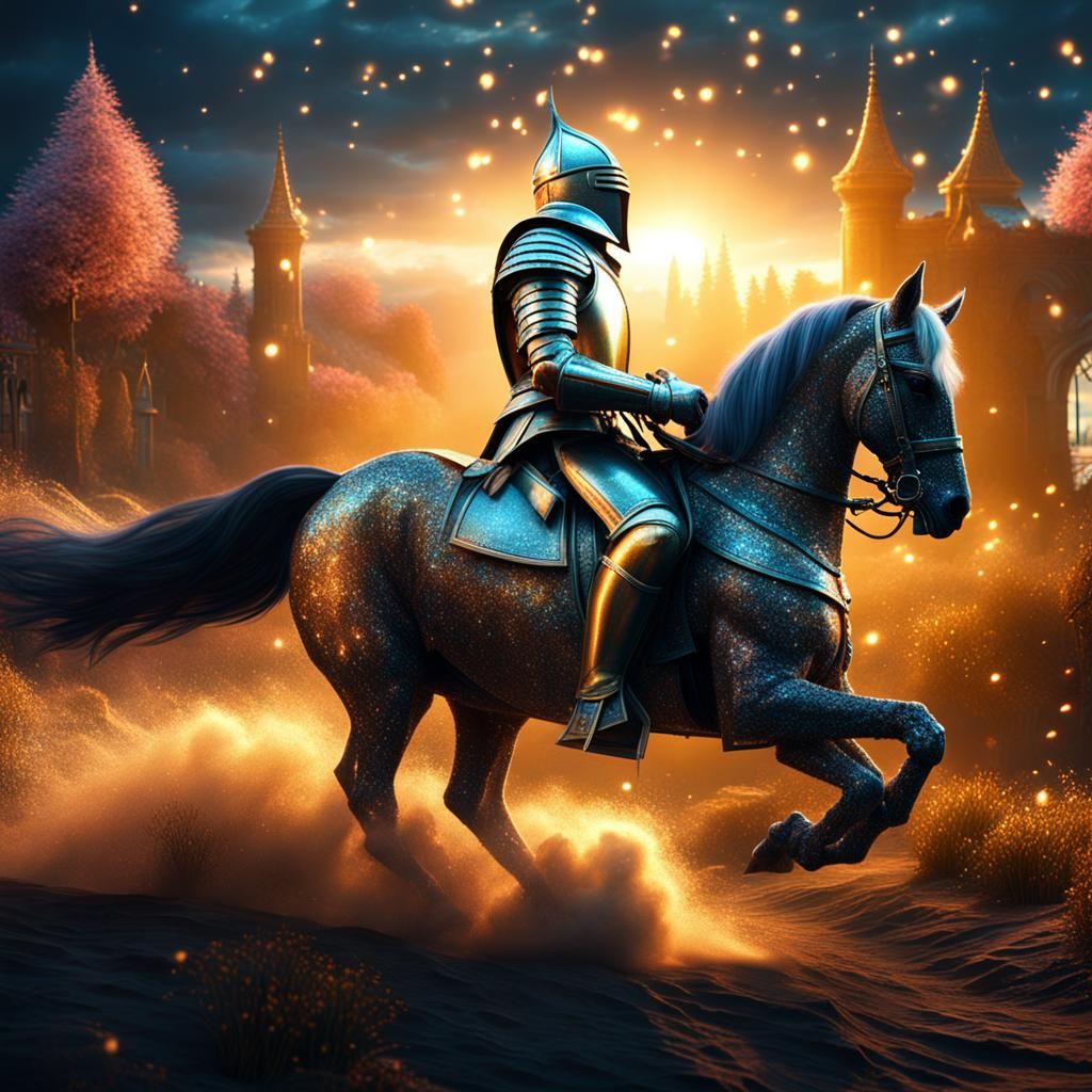 Knight's Glittering Journey Home: A Shimmering 3D Render