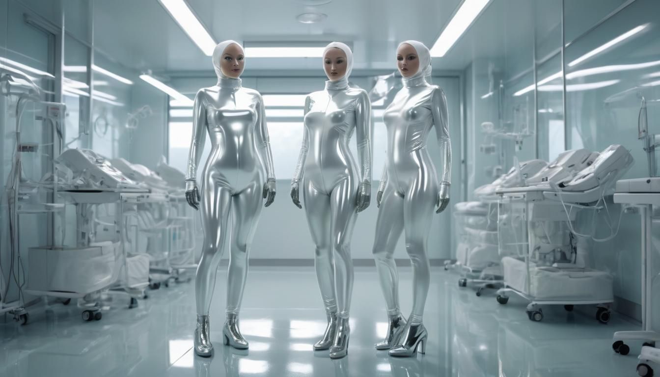 Zentai Nurse Drones in Reflective Latex, Digital Art